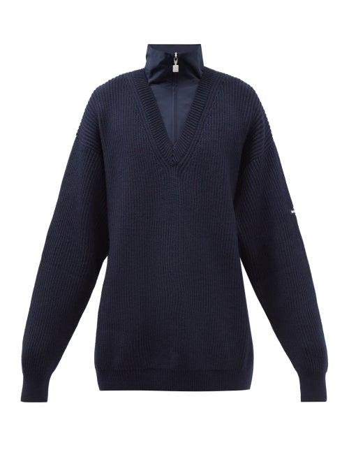 Balenciaga - Oversized V-neck Ribbed Wool Sweater - Mens - Navy