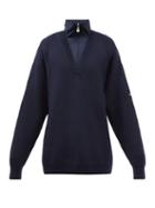 Balenciaga - Oversized V-neck Ribbed Wool Sweater - Mens - Navy