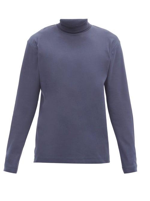Matchesfashion.com Sunspel - Roll-neck Long-sleeved Cotton-jersey T-shirt - Mens - Navy