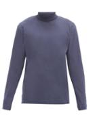 Matchesfashion.com Sunspel - Roll-neck Long-sleeved Cotton-jersey T-shirt - Mens - Navy