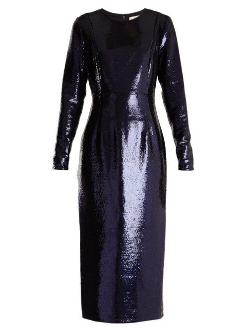 Matchesfashion.com Diane Von Furstenberg - Round Neck Sequin Embellished Dress - Womens - Navy