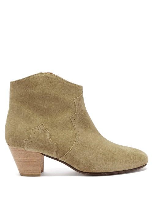 Ladies Shoes Isabel Marant - Dicker Suede Western Ankle Boots - Womens - Beige
