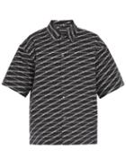 Matchesfashion.com Balenciaga - Logo Print Padded Fleece Cotton Overshirt - Mens - Black White