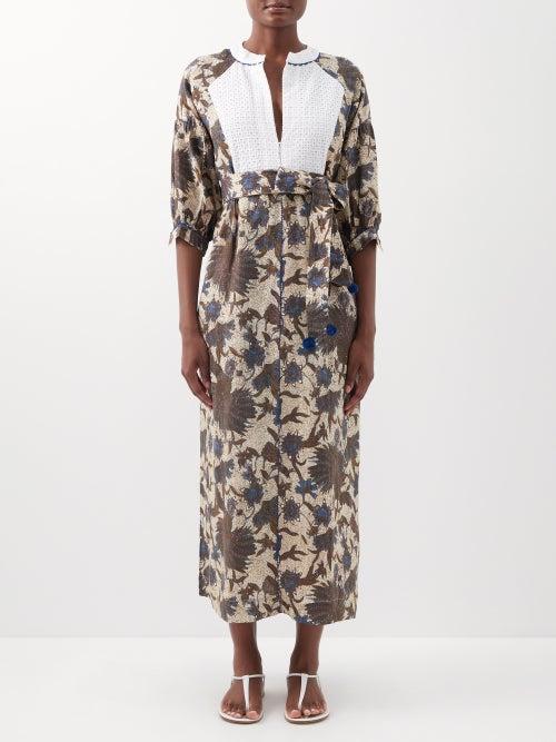 Wiggy Kit - New Market Notch-neck Linen-voile Dress - Womens - Blue Multi