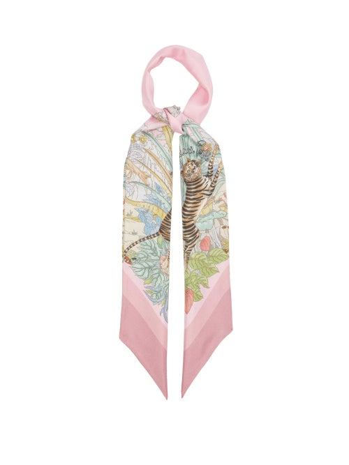 Gucci - Tiger-print Silk-twill Scarf - Womens - Pink Multi