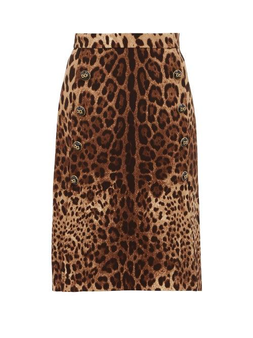 Matchesfashion.com Dolce & Gabbana - Leopard Print Wool Crepe Midi Skirt - Womens - Leopard