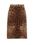 Matchesfashion.com Dolce & Gabbana - Leopard Print Wool Crepe Midi Skirt - Womens - Leopard