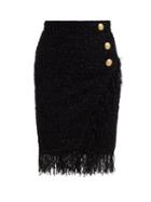 Matchesfashion.com Balmain - Fringed Metallic Tweed Skirt - Womens - Black