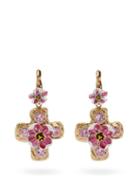Matchesfashion.com Dolce & Gabbana - Flower And Crystal Embellished Cross Earrings - Womens - Pink