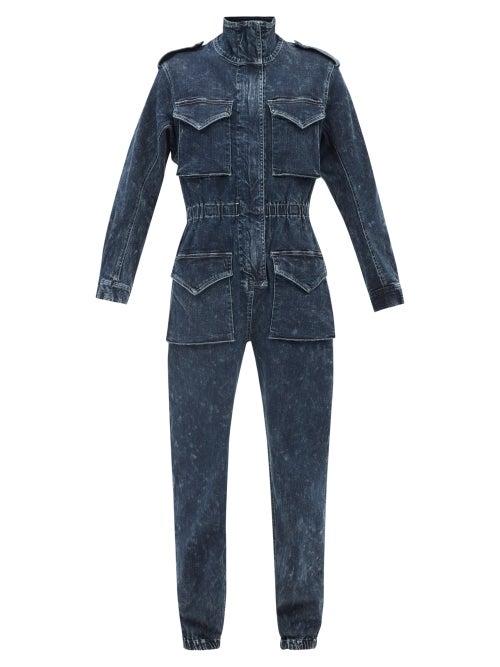 Norma Kamali - High-neck Patch-pocket Denim Jumpsuit - Womens - Denim