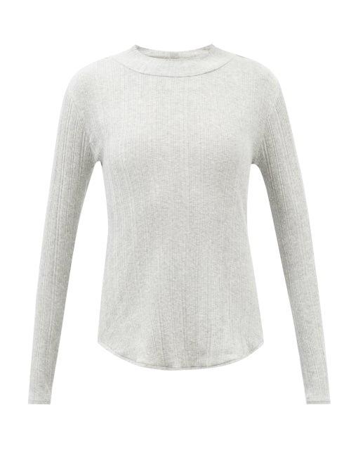 Skin - Reda High-neck Cotton Ribbed-jersey Pyjama Top - Womens - Grey