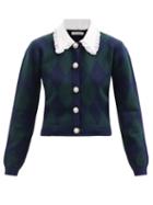 Alessandra Rich - Detachable-collar Argyle Cardigan - Womens - Blue Multi