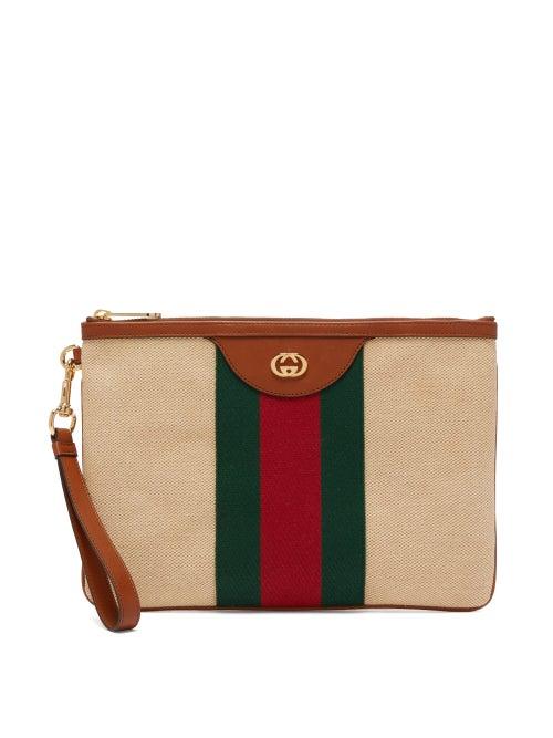 Matchesfashion.com Gucci - Gg Web Stripe Canvas Pouch - Mens - Cream Multi