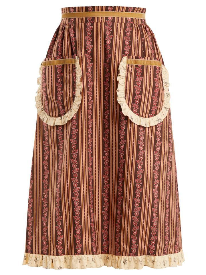 Batsheva Frill-trimmed Floral-print Cotton Skirt