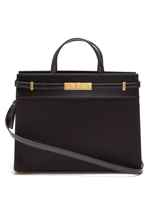 Matchesfashion.com Saint Laurent - Manhattan Small Canvas And Leather Tote Bag - Womens - Black