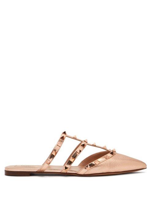 Matchesfashion.com Valentino - Rockstud Metallic Leather Mules - Womens - Rose Gold