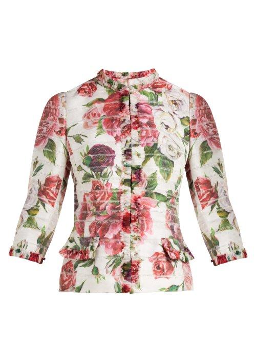 Matchesfashion.com Dolce & Gabbana - Peony And Rose Print Satin Jacket - Womens - White Multi