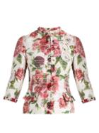 Matchesfashion.com Dolce & Gabbana - Peony And Rose Print Satin Jacket - Womens - White Multi