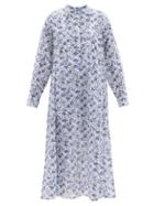Thierry Colson - Victoria Floral-print Cotton-voile Kaftan - Womens - Blue White