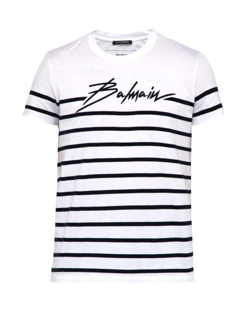 Matchesfashion.com Balmain - Striped Cotton Jersey T Shirt - Mens - White Multi