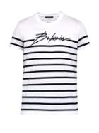 Matchesfashion.com Balmain - Striped Cotton Jersey T Shirt - Mens - White Multi