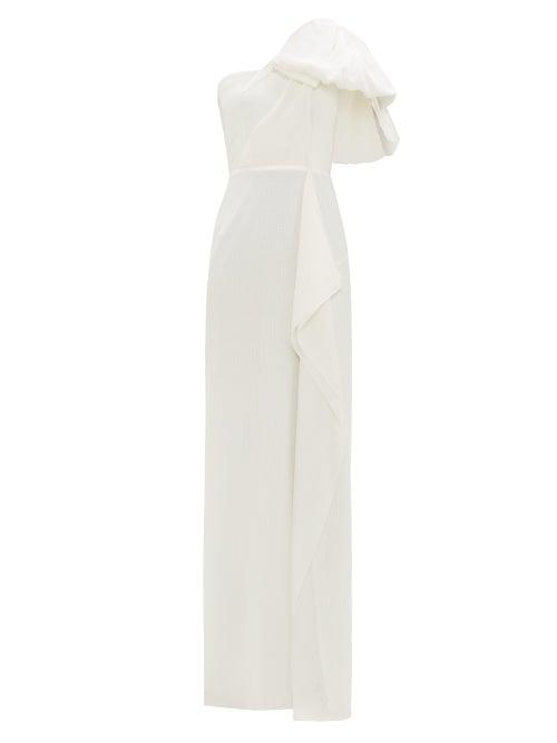 Matchesfashion.com Roland Mouret - Belhaven Bow-shoulder Silk-cloqu Gown - Womens - White