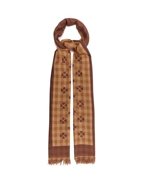 Mens Accessories Gucci - Gg And Heart-jacquard Cotton Scarf - Mens - Camel