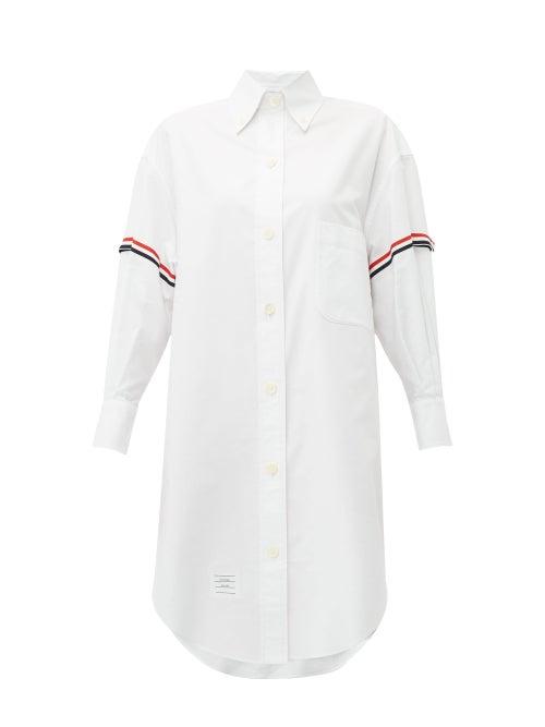 Matchesfashion.com Thom Browne - Armband Oversized Cotton Oxford Shirt Dress - Womens - White Multi