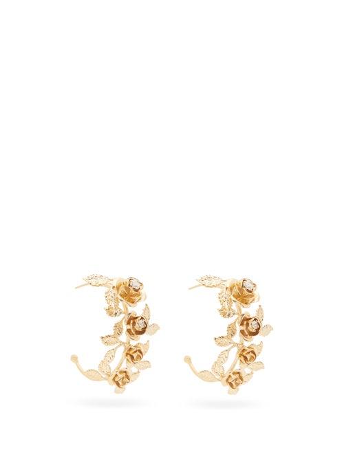 Matchesfashion.com Rosantica - Lirica Floral-hoop And Crystal Earrings - Womens - Gold