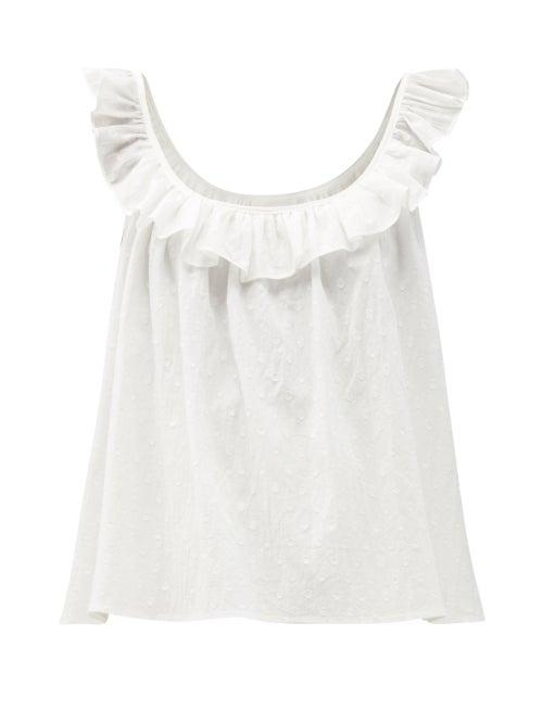 Matchesfashion.com Loup Charmant - Tula Ruffled Swiss-dot Cotton Top - Womens - White