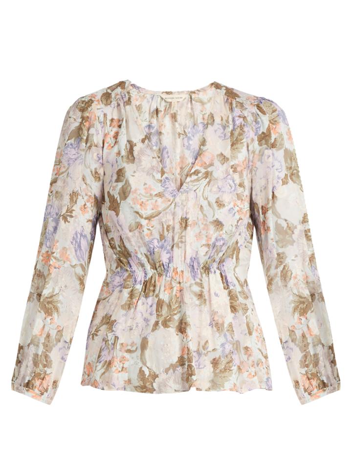 Rebecca Taylor Penelope Rose-print Silk And Cotton-blend Blouse