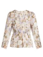 Rebecca Taylor Penelope Rose-print Silk And Cotton-blend Blouse