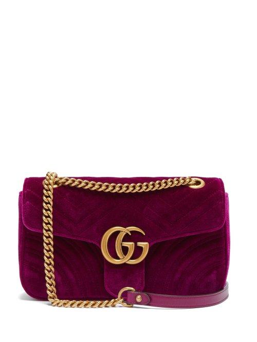Matchesfashion.com Gucci - Gg Marmont Small Quilted Velvet Cross Body Bag - Womens - Purple