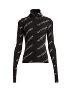 Matchesfashion.com Balenciaga - Logo Ribbed Knit Roll Neck Hooded Sweater - Womens - Black White