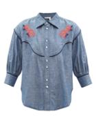 Matchesfashion.com See By Chlo - Floral-embroidered Cotton-chambray Shirt - Womens - Denim