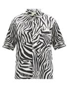 Matchesfashion.com Aries - Short-sleeved Zebra-print Cotton-poplin Shirt - Mens - White Black