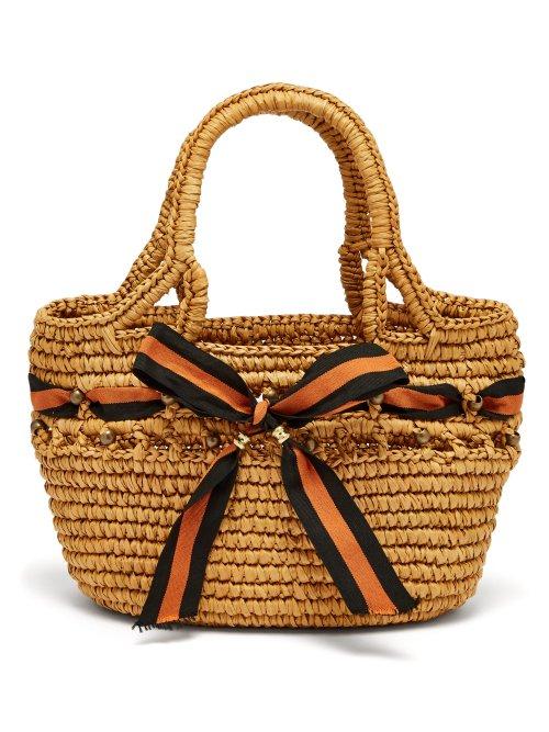 Matchesfashion.com Sensi Studio - Ribbon And Bead Embellished Toquilla Straw Bag - Womens - Orange