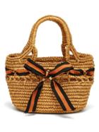 Matchesfashion.com Sensi Studio - Ribbon And Bead Embellished Toquilla Straw Bag - Womens - Orange