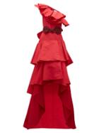 Matchesfashion.com Johanna Ortiz - Cumbia Y Luceros Ruffled Silk Faille Gown - Womens - Red