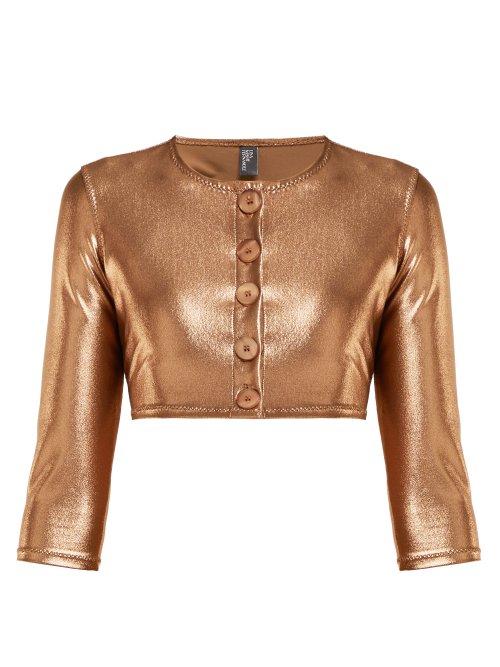 Matchesfashion.com Lisa Marie Fernandez - Cropped Metallic Button Down Cardigan - Womens - Bronze