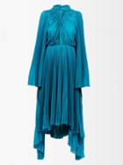 Balenciaga - Knotted Asymmetric Pliss Crepe Dress - Womens - Blue