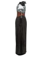Matchesfashion.com Dundas - Rosette High Neck Sequinned Dress - Womens - Gold
