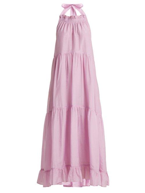 Matchesfashion.com Lee Mathews - Minnie Halterneck Cotton Blend Dress - Womens - Light Pink