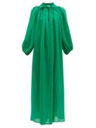Matchesfashion.com Lisa Marie Fernandez - Poet Tie Neck Linen Blend Dress - Womens - Green