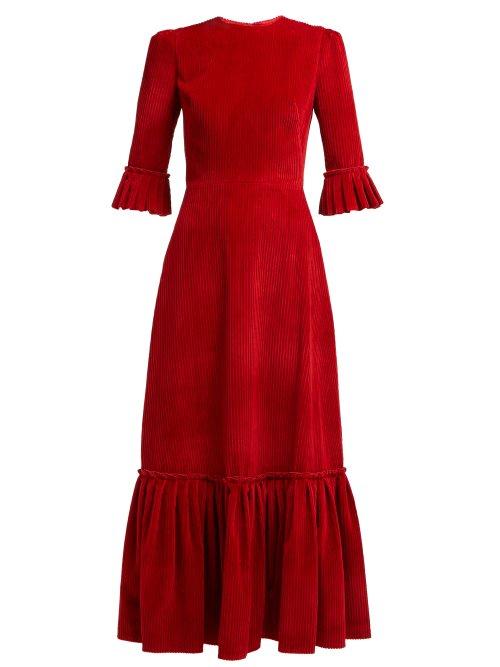 Matchesfashion.com The Vampire's Wife - Festival Ruffle Trimmed Corduroy Dress - Womens - Red
