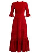 Matchesfashion.com The Vampire's Wife - Festival Ruffle Trimmed Corduroy Dress - Womens - Red