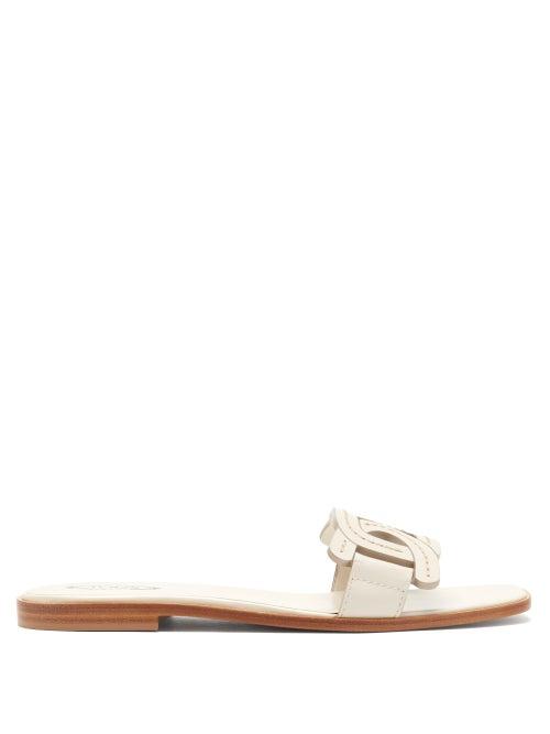 Matchesfashion.com Tod's - Catena Link-strap Leather Slides - Womens - White