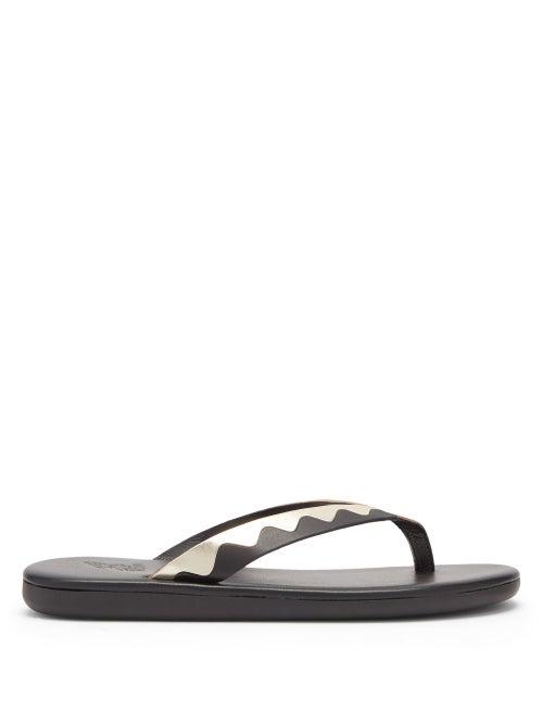 Matchesfashion.com Ancient Greek Sandals - Ammos Leather Flip Flops - Womens - Black Gold