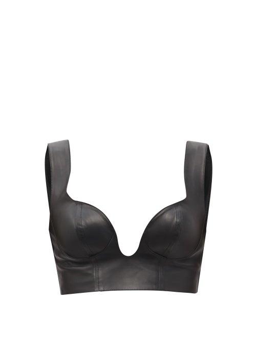 Matchesfashion.com Dodo Bar Or - Carol Sweetheart-neck Leather Bralette Top - Womens - Black
