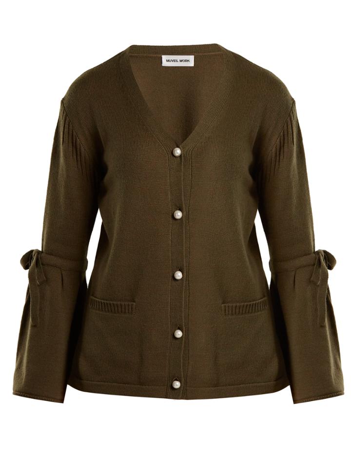 Muveil Sleeve-tie V-neck Wool-blend Cardigan